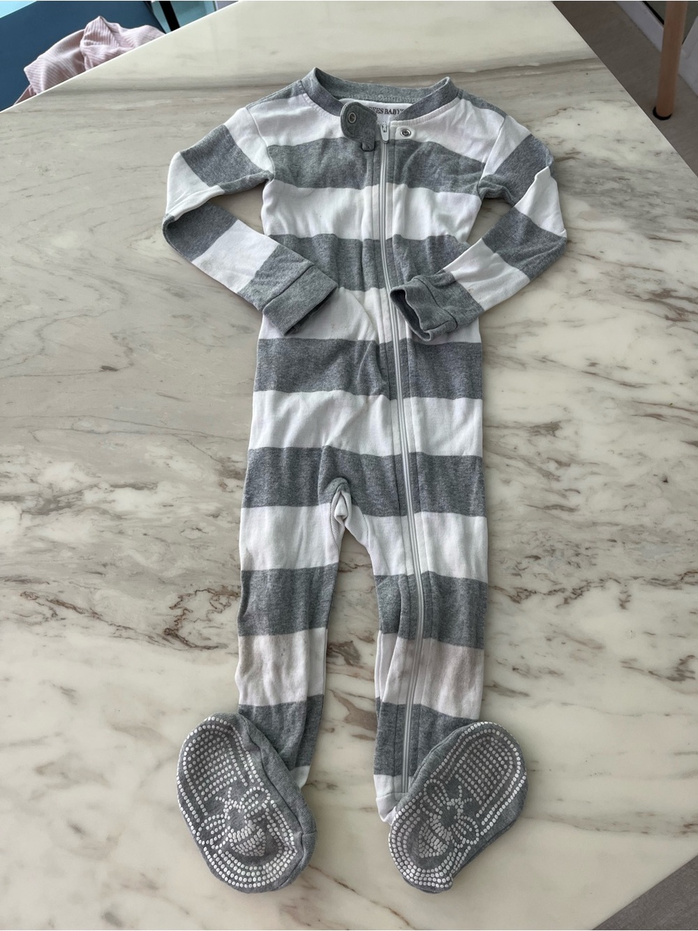Burt's Bees Baby Gray & White Striped Footed One-Piece Pajamas